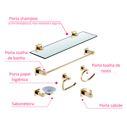 Kit Acessórios de Banheiro Lavabo 6 Peças Dourado Luxo Ikab02 - 8