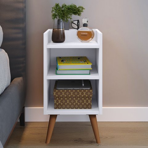 Mesinha de Cabeceira Max Quarto com Nichos sem Gaveta Branco