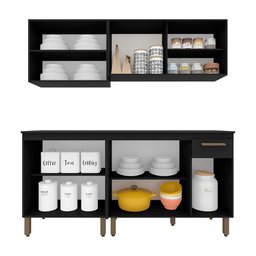 Armário de Cozinha Tieli 4 Peças com Vidro Preto - Móveis Arapongas Preto Fosco - 2