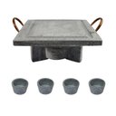 Ver imagem 1 de Fogareiro G Chapa Quadrada 25x25cm e Molheiras Pedra Sabão