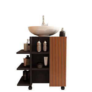 Armário para Banheiro para Pia de Coluna Cinco Prateleira Classic - Jm3 Móveis:preto/ripado