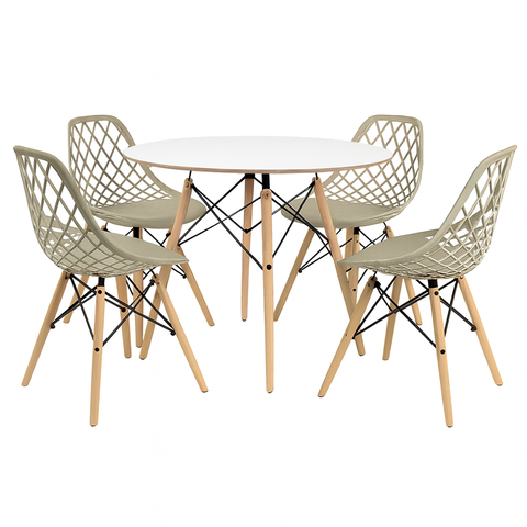 Conjunto Mesa Redonda Chanfrada Branca Eames 90cm + 4 Cadeiras Fendi Kaila Dsw - La Mobilia