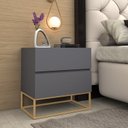 Ver imagem 1 de Mesa de Cabeceira com 2 Gavetas Cinza Fosco Pé de Ferro Estilo Industrial Dourado Design Luxuoso