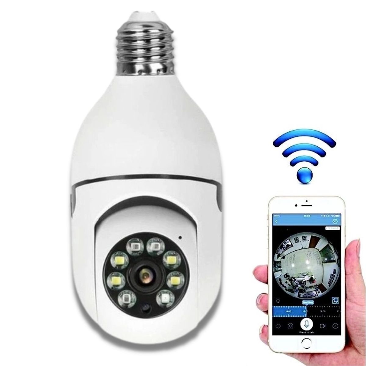Câmera Lâmpada Segurança Com Visão Nortuna Uso Interno / Externo Wifi