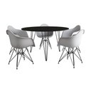Ver imagem 6 de Mesa Jantar Redonda 110Cm Preta Clips 3 Pés Com 5 Poltronas Brancas Ferro Preto - Cor: Preto