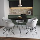 Ver imagem 1 de Mesa Jantar Redonda 110Cm Preta Clips 3 Pés Com 5 Poltronas Brancas Ferro Preto - Cor: Preto