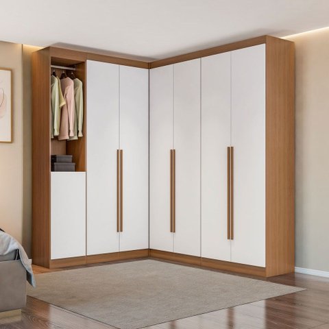 Guarda-Roupa Casal Modulado Andorra 7 Portas 6 Gavetas Freijó/Branco - Pnr Móveis
