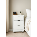 Ver imagem 1 de Mesa de Cabeceira Branca 40cm 3 Gavetas Mdf Quarto Gaveteiro Puxador Preto - com Rodinhas Já Montado