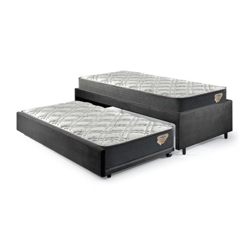 Bicama Box Solteirão 96x203 Suede Preto com Dois Colchões Adapto Molas Ensacadas Ecoflex