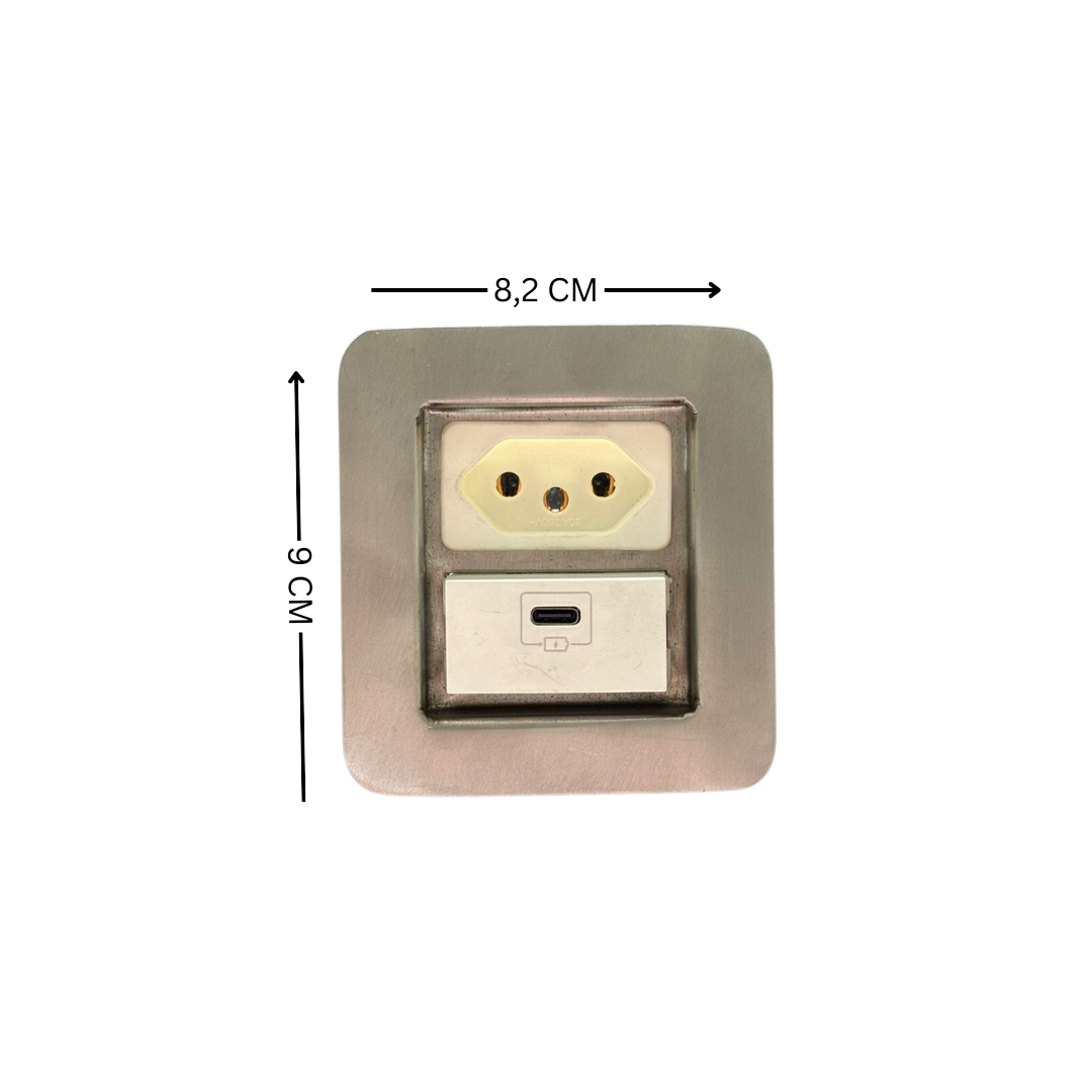 Caixa de Tomada Embutir Mesa com 1 Tomadas e 1 Usb-c - 3