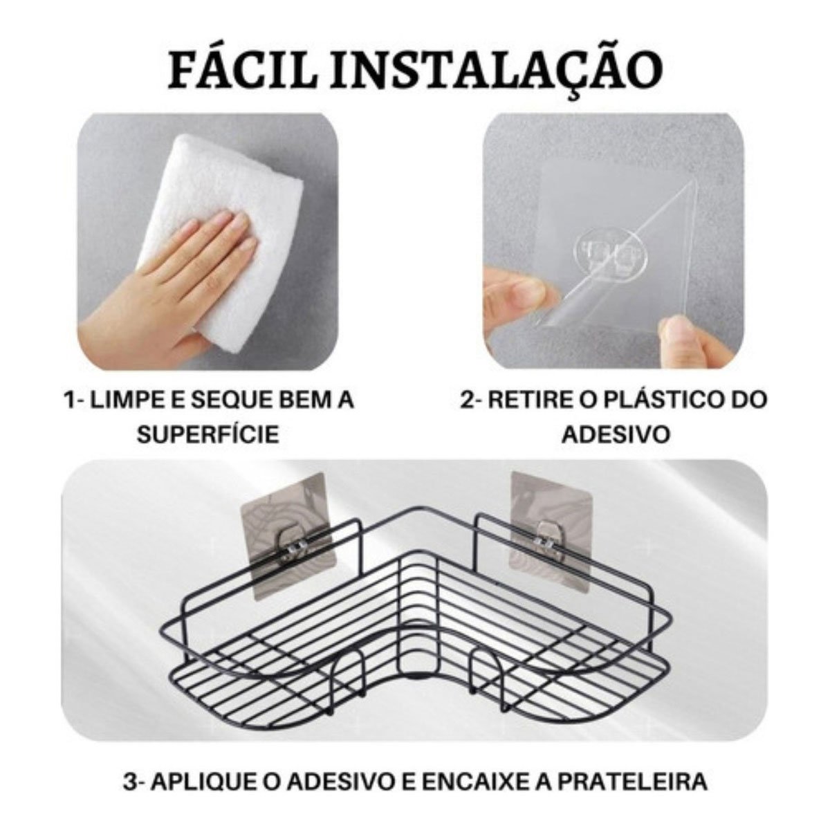 Suporte Banheiro de Canto sem Furo Shampoo Condicionador Sabonete Prateleira Parede Box Cozinha Resi - 3