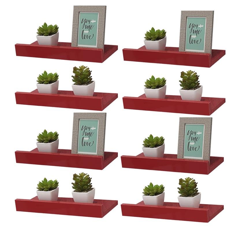 Kit 8 Prateleiras Porta Quadros 40 x 15cm Vermelha Suporte Invisível - 1