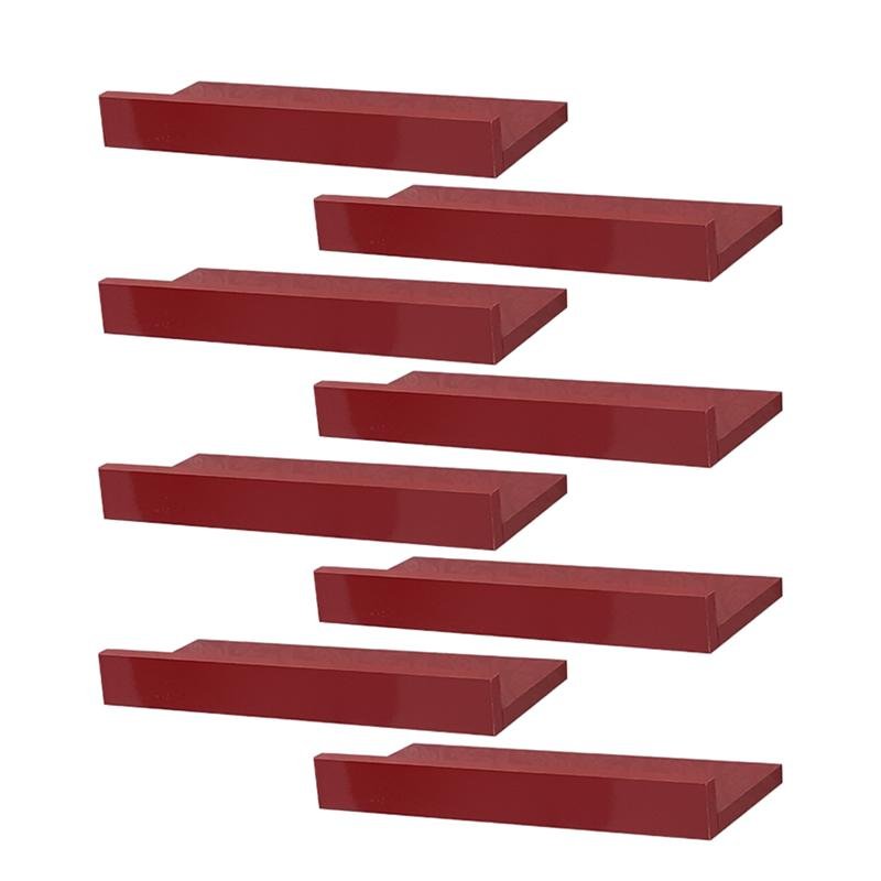 Kit 8 Prateleiras Porta Quadros 40 x 15cm Vermelha Suporte Invisível - 2