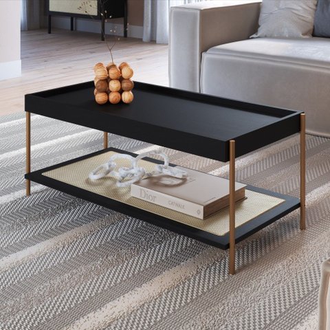 Mesa de Centro Oslo 93 Cm Madeira Mdp Hanover ou Nero Base Metal - Artesano