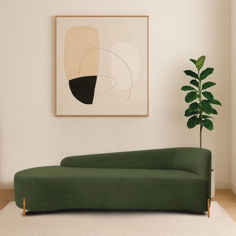 Divã Recamier Orgânico França 180cm Lado Esq Pés Madeira Linho Verde