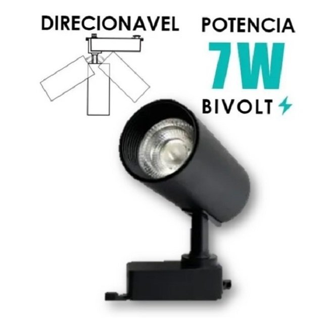 2 Spot Para Trilho Eletrificado Preto Led 7w 3000k - 3