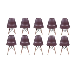 Kit 10 Cadeiras Charles Eames Eiffel Marron Base Madeira Sala Cozinha Jantar - Bering - 1