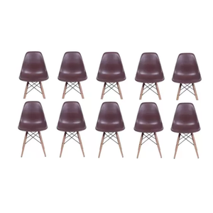 Kit 10 Cadeiras Charles Eames Eiffel Marron Base Madeira Sala Cozinha Jantar - Bering