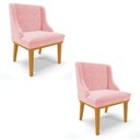 Ver imagem 1 de Kit 2 Cadeiras Estofadas para Sala de Jantar Base Fixa de Madeira Castanho Lia Suede Rosa bebê - Ibi