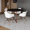 Ver imagem 1 de Mesa Jantar Industrial Preta 110Cm Redonda Base V Cobre Com 4 Poltronas Brancas Madeira Cor: Preto