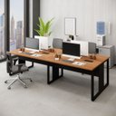 Ver imagem 1 de Mesa de Escritório Plataforma 4 Pessoas 2,70m Nog. Pés Metal Cor:nogal com Preto