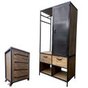 Ver imagem 1 de Conjunto Kit Industrial Guarda Roupas Closet e Gaveteiro Ferro Cor Preta Madeira Cor Nogueira