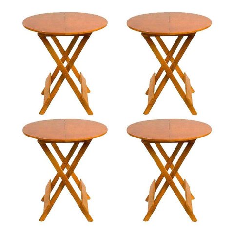 Kit 4 Mesas Redondas Dobráveis Em Madeira Maciça 70X70 Mel Ideal Para Bares E Restaurantes
