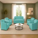 Ver imagem 1 de Kit Namoradeira + 4 Poltronas Decorativas para Sala Mila Suede Cores Pé de Plastico Cromado