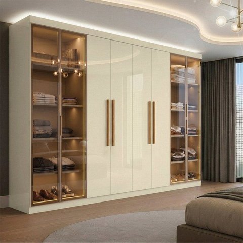 Guarda-Roupa Casal 8 Portas com 4 Portas Reflecta com LED Paris