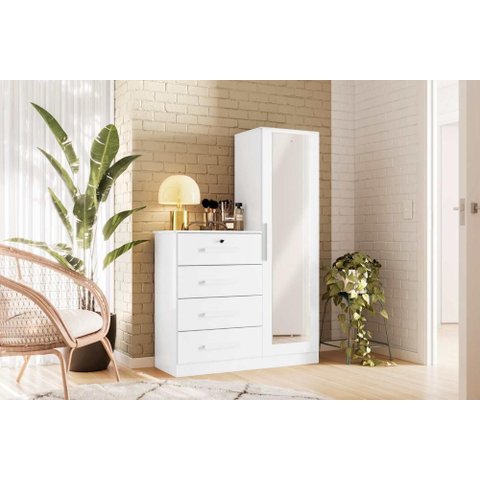 Cômoda Grande Belize Plus 4 Gavetas com Espelho - Branco - Albatroz