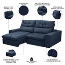 Ver imagem 3 de Sofá Retrátil Reclinável 3 Lugares 210cm Damy F05 Veludo Azul - Mpozenato
