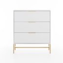 Ver imagem 1 de Cômoda Square para Quarto 3 Gavetas Pés de Metal 80cm Branco Dourado Casavee