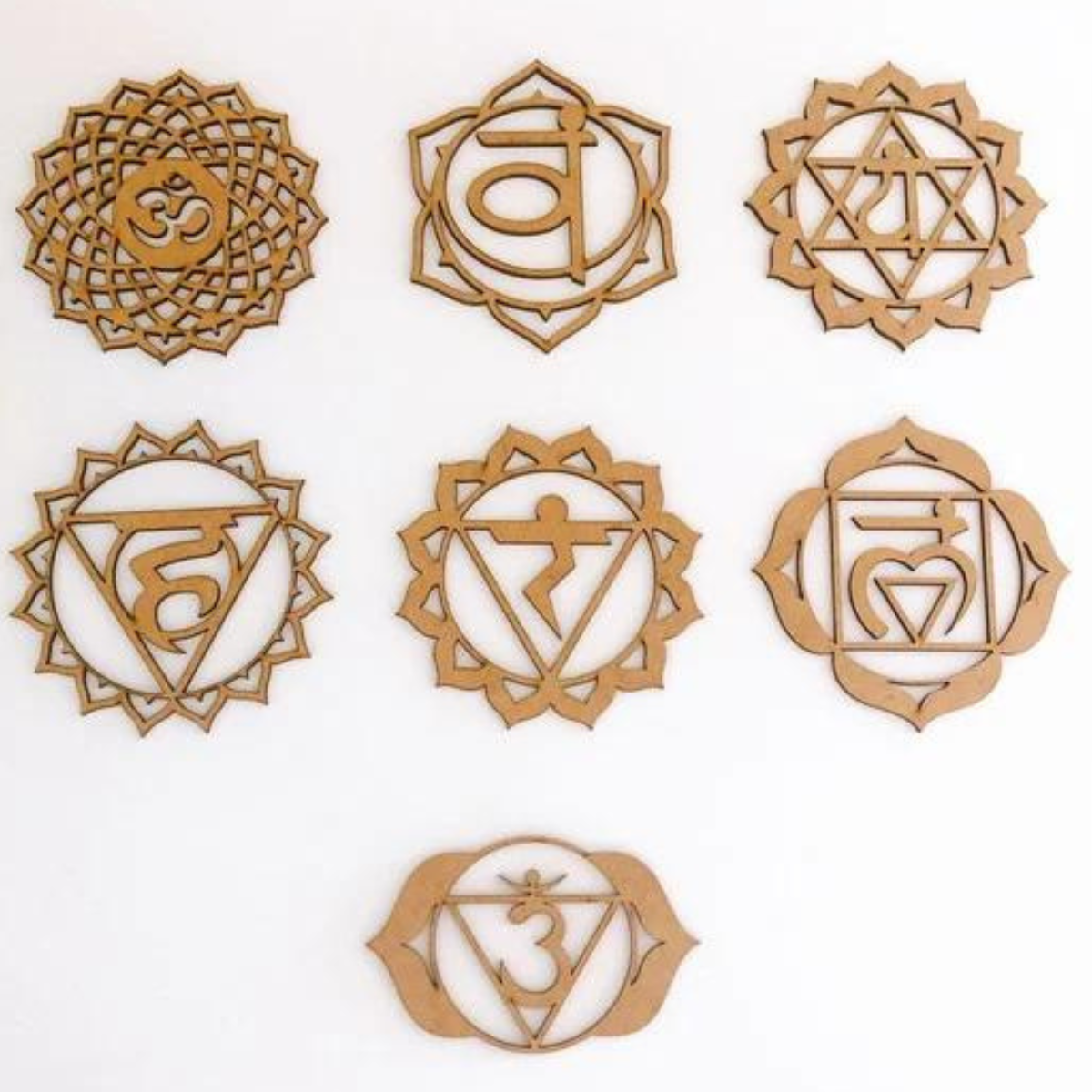 Kit 7 Mandalas 7 Chakras Mdf - 5cm - Cru - Energia, Decoração Parede