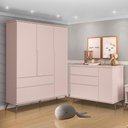 Ver imagem 1 de Jogo de Quarto Infantil Retrô Melinda Roupeiro e Cômoda com Porta Rosê - Phoenix Baby Rosê