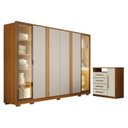 Ver imagem 1 de Guarda Roupa Casal Prime 6 Portas com Led com Cômoda Diamante 4 Gavetas 1 Porta Cinamomo Off White –