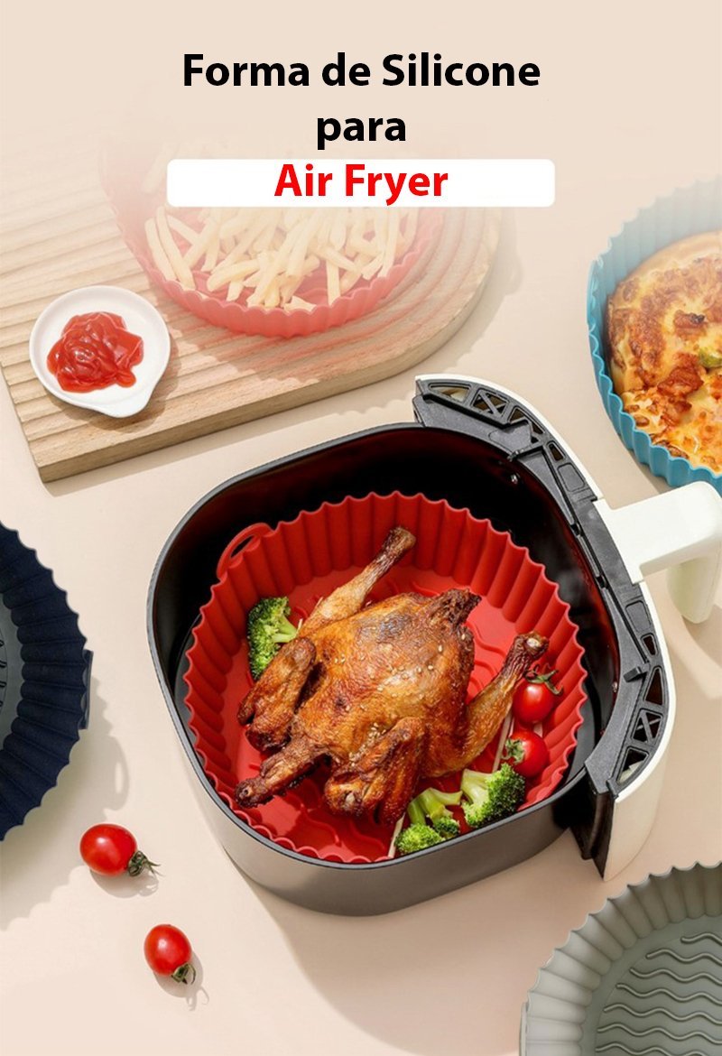 Forma Assadeira de Silicone Bolo para Air Fryer Microondas Forno 21cm