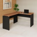 Ver imagem 1 de Mesa Escrivaninha 135cm em L Tampo 30mm Pés Painel F5 Office Cor:Nogal com Preto