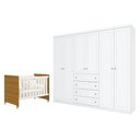 Ver imagem 1 de Berço Americano Evolution 4 em 1 MDF Branco Acetinado Savana e Guarda Roupa Casal Móveis Henn