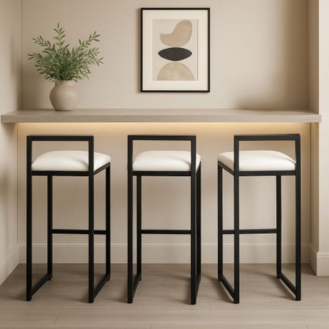 Kit 3 Banquetas Balcão Alta Corino Ferro Cozinha Bistro:branco