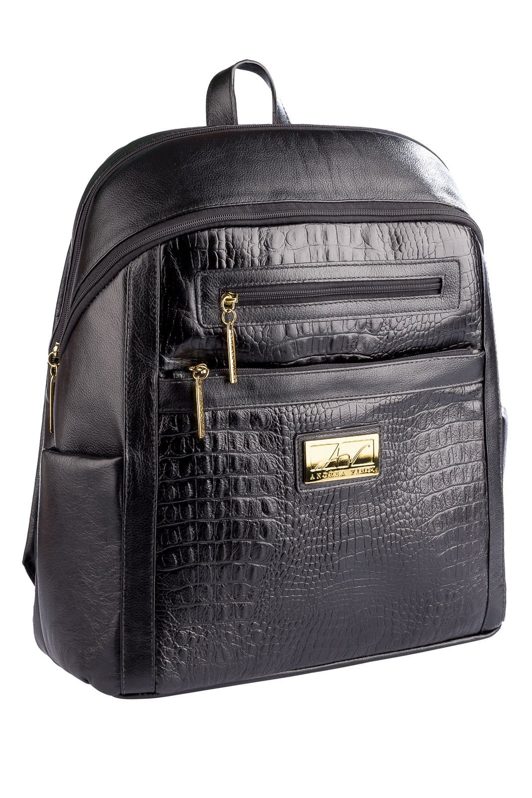 Mochila grande de couro croco Marcela - Preto - 3