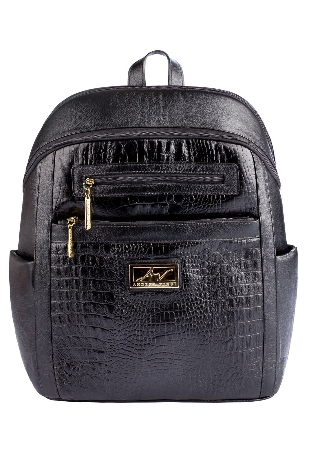 Mochila grande de couro croco Marcela - Preto - 1