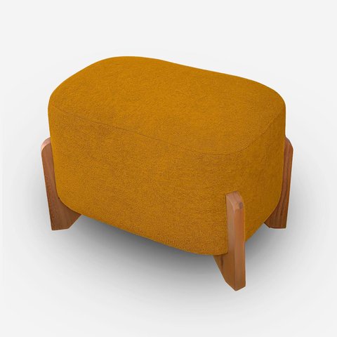 Puff Curvo Pé de Madeira Decorativo para Sala Orgânico Confortável e Reforçado Bouclé Fluffy