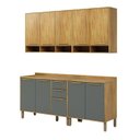Ver imagem 2 de Cozinha Modulada Compacta 4 Peças 10 Portas MDF 200cm Malta Espresso Móveis Cinza/Amêndoa/Platina