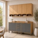 Ver imagem 1 de Cozinha Modulada Compacta 4 Peças 10 Portas MDF 200cm Malta Espresso Móveis Cinza/Amêndoa/Platina