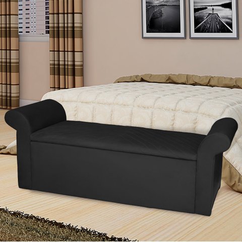 Recamier Baú Viena Casal 140 Cm Suede Preto - MV Estofados Shop