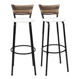 Kit 2 Banquetas 80cm para Balcão Ilha Bancada Área Gourmet Encosto em Junco Banco Itagold