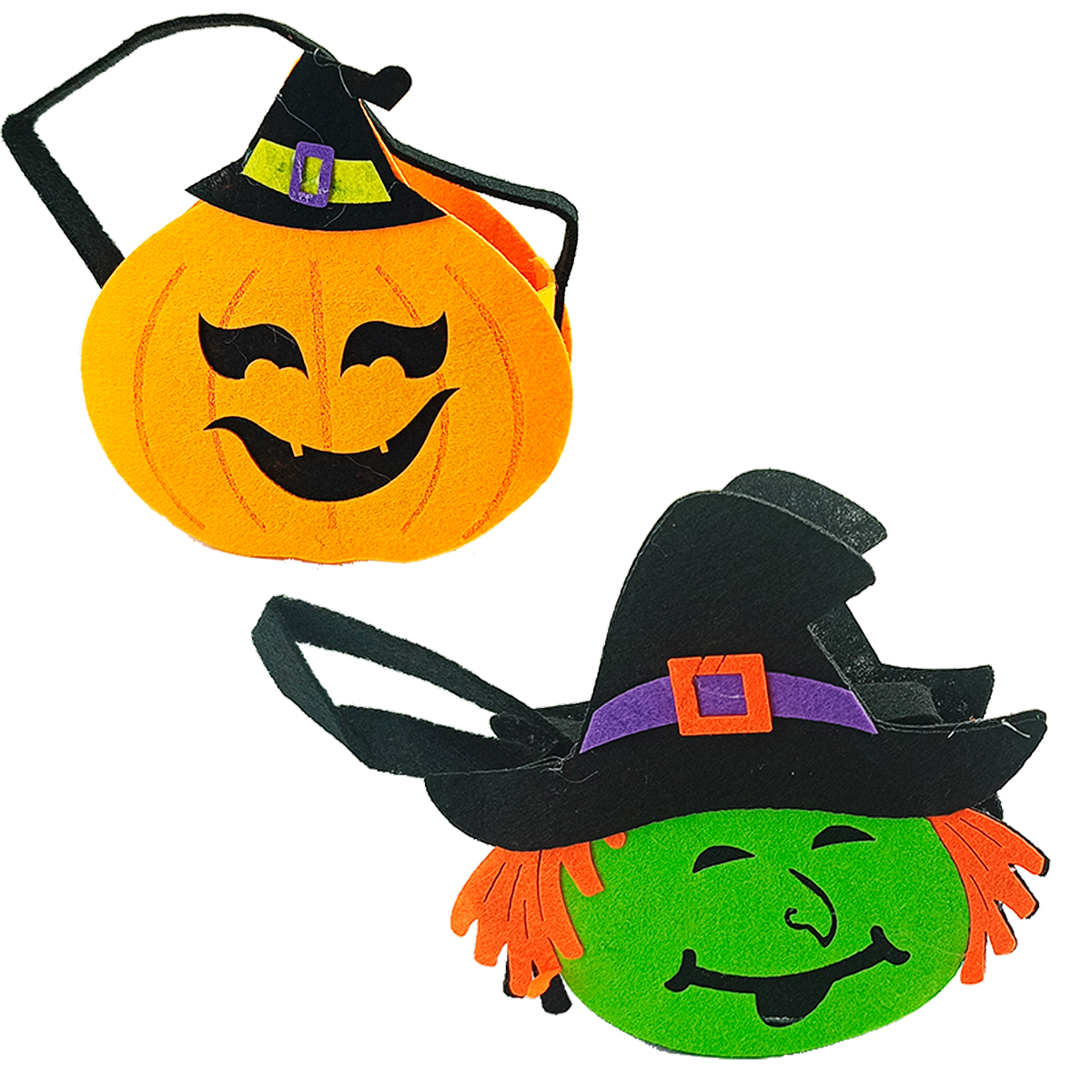 Kit 2 Sacolas de Halloween Bruxa e Abóbora com Chapéu