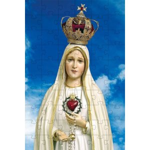 Quebra-cabeça Religioso Nossa Senhora de Fátima de 35 Peças Mdf com Chaveiro