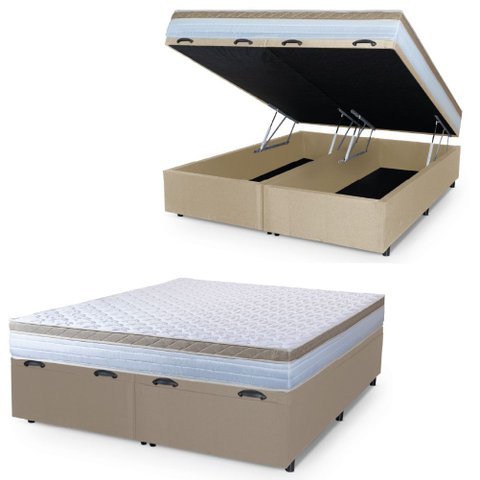 Cama Box Baú Casal Queen Colchão com Molas Ensacadas 158x198x63cm Dunas Branco/bege Hellen