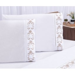 Jogo Lençol Casal Padrão 400 Fios Veneza Branco com Caki 4pç - 3